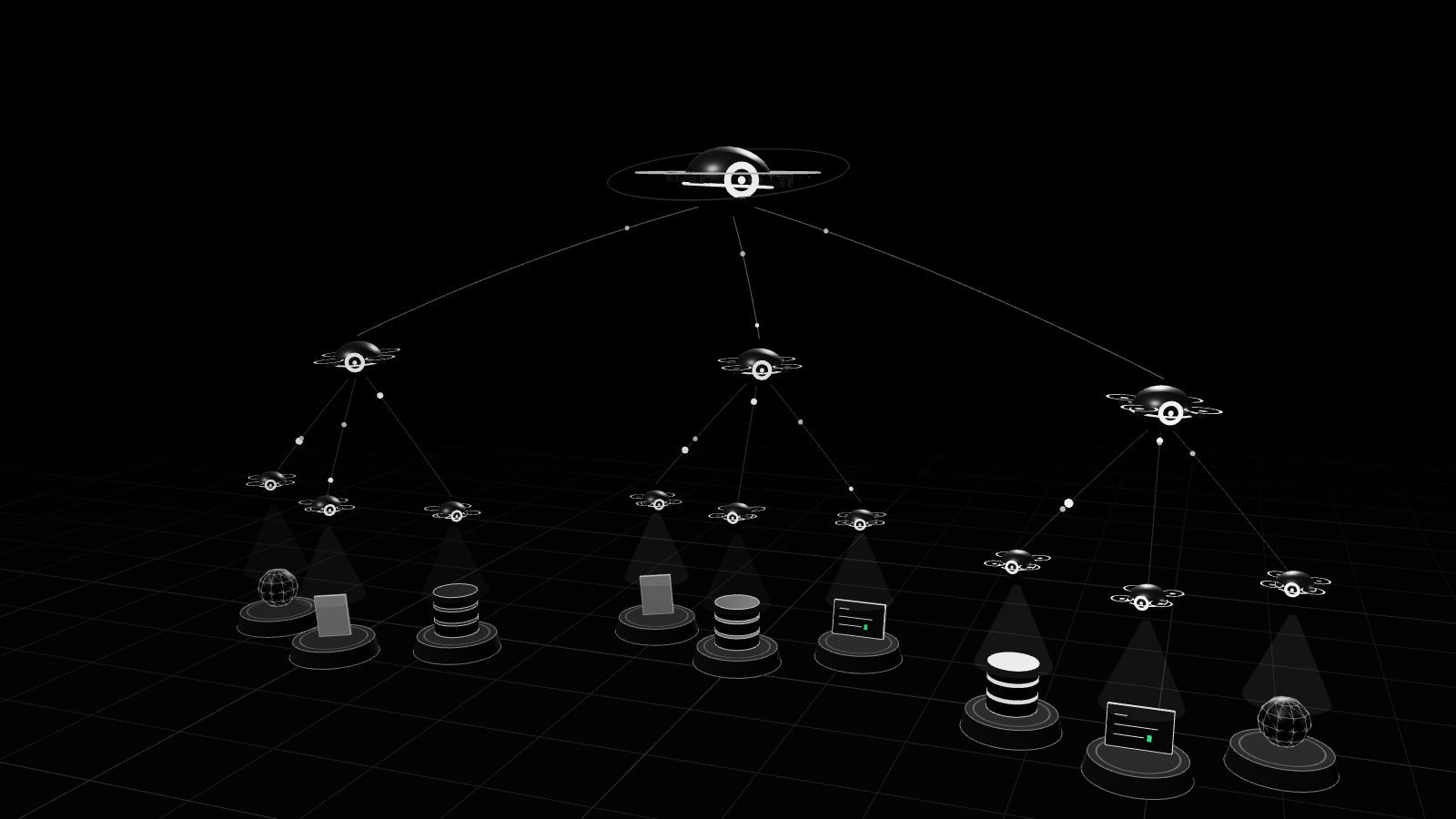 Black-and-white 3D render illustrating: OpenAI agents: Australia's Medicare portal, more sites and a second pause