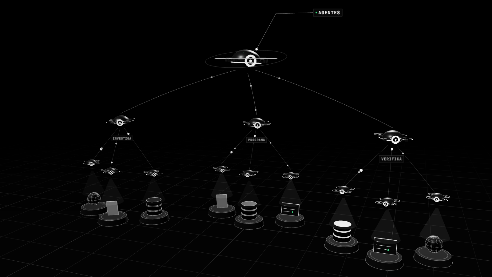 Render 3D en blanco y negro que ilustra: Agentes de OpenAI: el portal de Medicare en Australia, más sitios y una segunda pausa