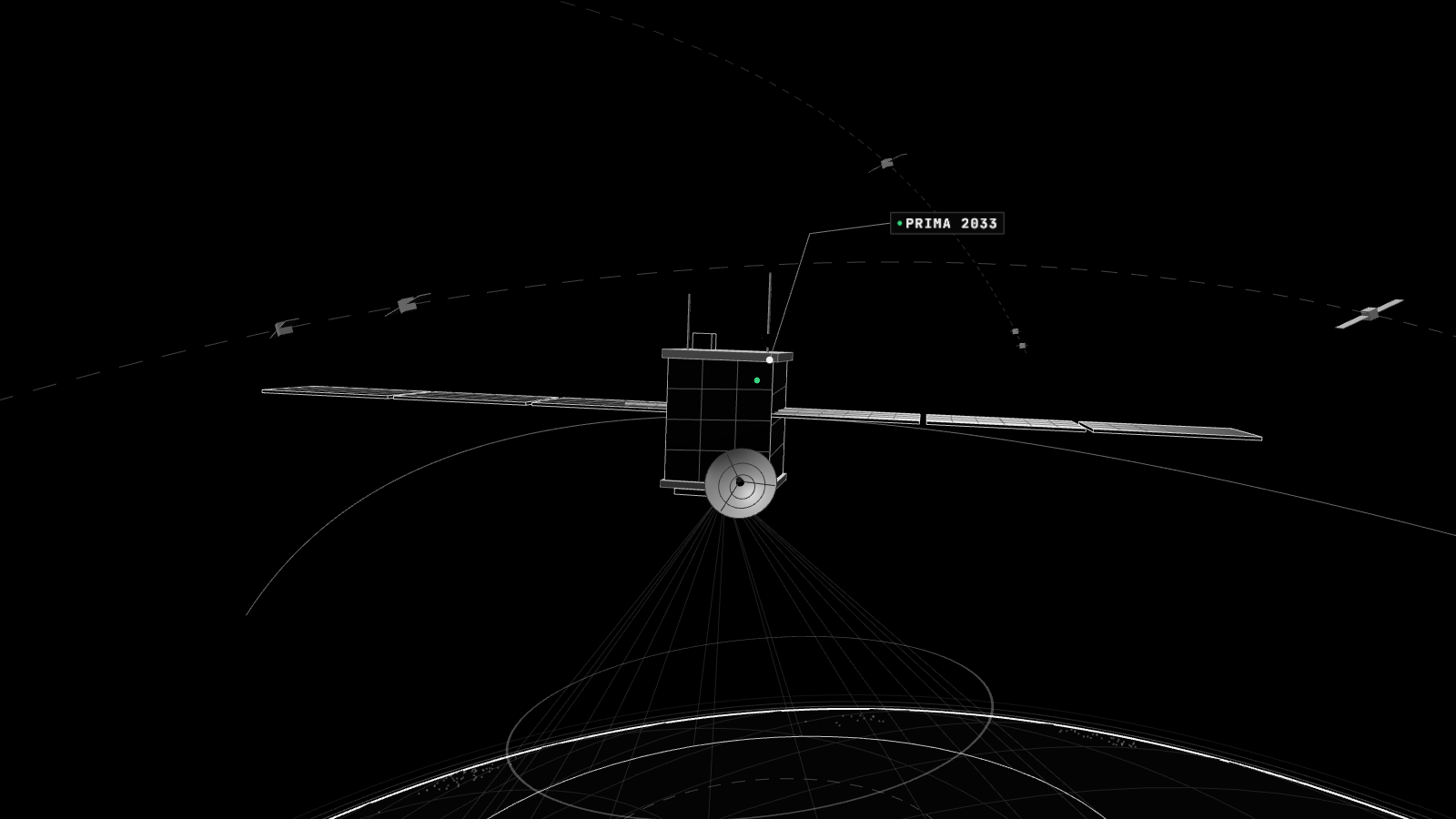 Render 3D en blanco y negro que ilustra: La NASA sigue adelante con PRIMA, su telescopio infrarrojo para 2033