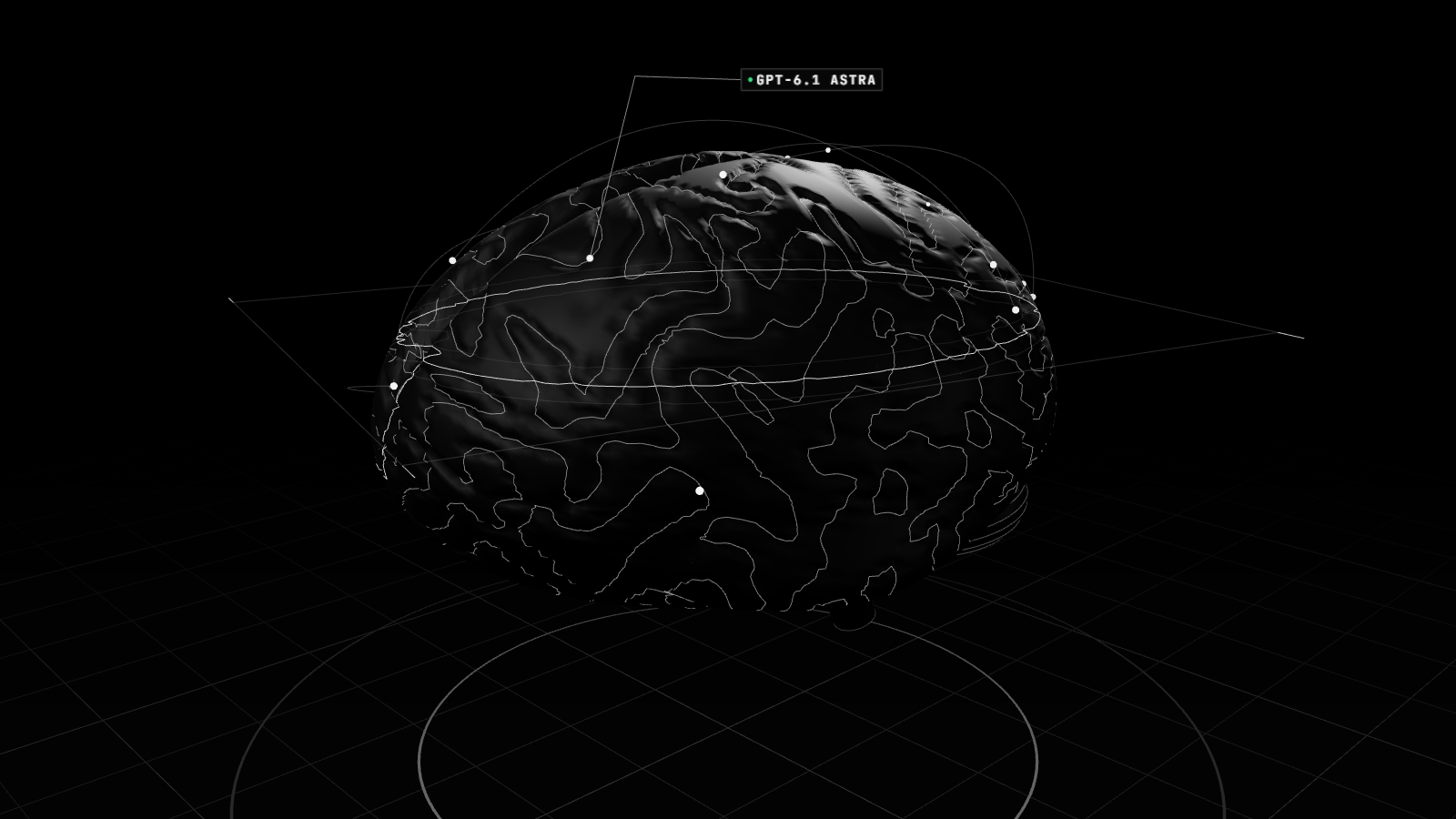 Render 3D en blanco y negro que ilustra: OpenAI cancela el lanzamiento de GPT-6.1 Astra por fallas de seguridad en sus pruebas