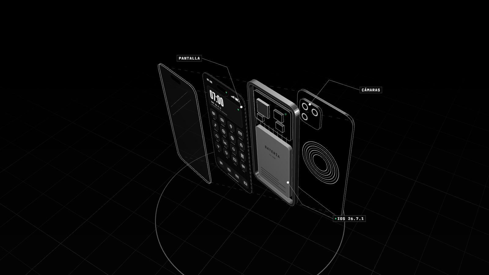 Render 3D en blanco y negro que ilustra: Apple publica iOS 27.0.1 y parcha en iOS 26.7.1 una falla usada en ataques dirigidos