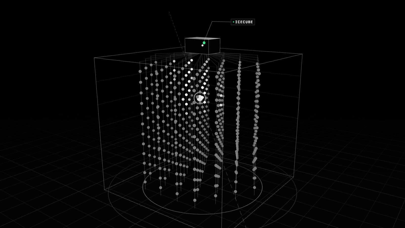 Render 3D en blanco y negro que ilustra: Francis Halzen gana el Nobel de Física por el detector IceCube